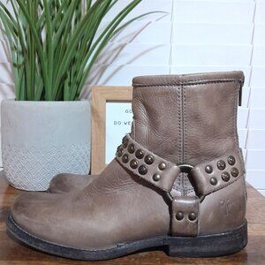 Frye Phillip Studded Leather Ankle Boots Gray Women's 6 B